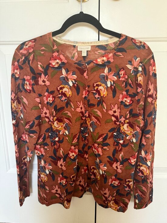 Garnet Hill Eco Signature Merino Wool Crew Neck Cardigan Sweater L - Picture 1 of 4